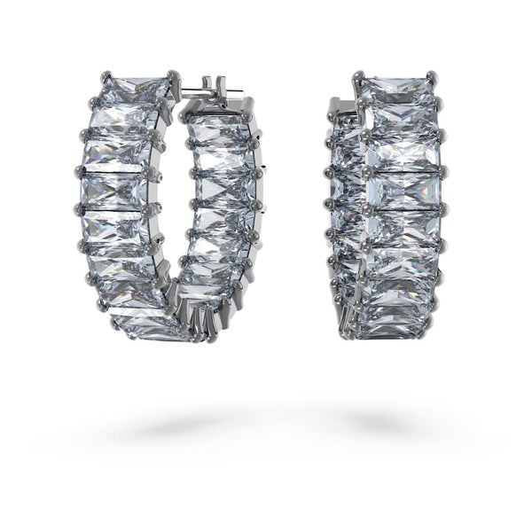 Swarovski Matrix Hoop Earrings - Baguette cut, Gray, Ruthenium plated