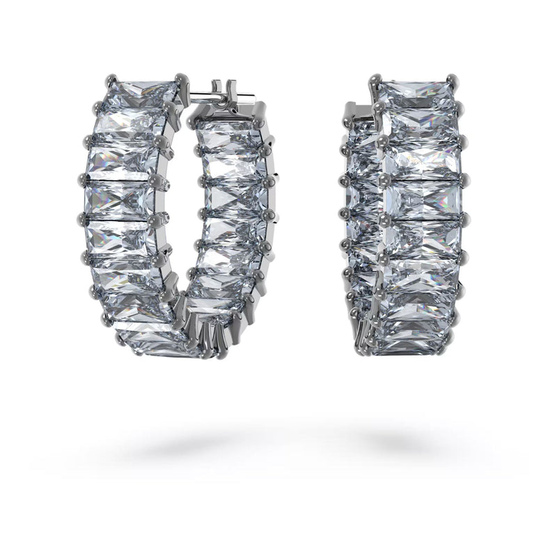 Swarovski Matrix Hoop Earrings - Baguette cut, Gray, Ruthenium plated