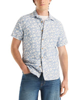 Nautica Mens Reverse Palm Tree Printed Linen Short-Sleeve Shirt