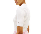 Tommy Hilfiger Womens Pointelle Rib Short-Sleeve Polo Sweater