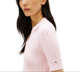 Tommy Hilfiger Womens Pointelle Rib Short-Sleeve Polo Sweater