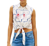 Tommy Hilfiger Women's Linen Knotted Collared Top