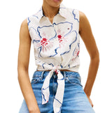 Tommy Hilfiger Women's Linen Knotted Collared Top