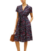 Tommy Hilfiger Womens Fluid Printed Collared Shirt Dress