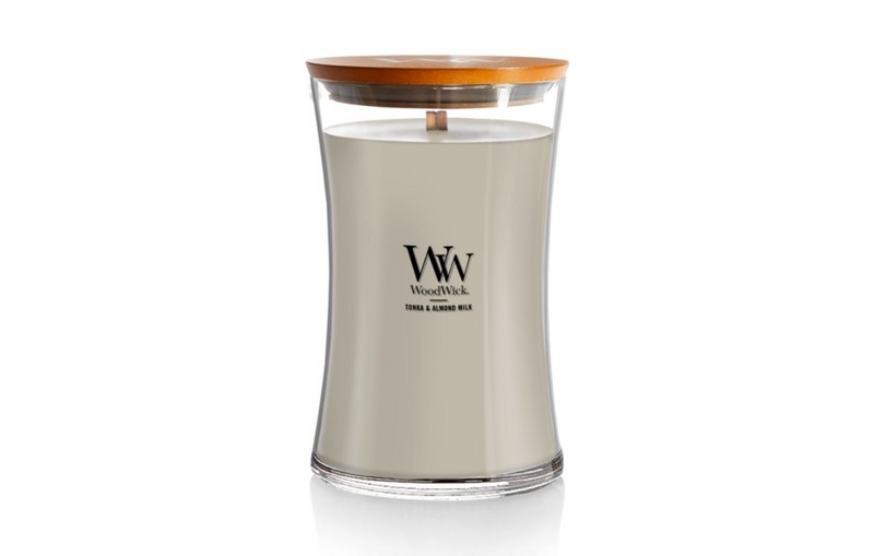 WoodWick Large Hourglass Candle - Tonka & Almond Milk