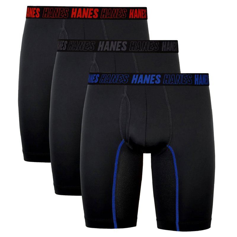 Hanes Mens Moves Total Support Pouch Performance Long Leg - Assorted 3 Pack