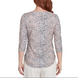 Emaline Womens Leopard Onion Skin 3/4 Sleeve Top