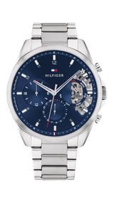 Toomy Hilfiger Mens Baker 44mm Chronograph Silver-Tone Watch
