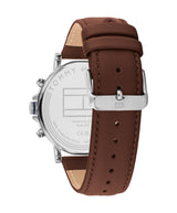 Tommy Hilfiger Mens Tyson 43mm Silver-Tone Brown Leather Strap Watch