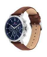Tommy Hilfiger Mens Tyson 43mm Silver-Tone Brown Leather Strap Watch