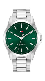 Tommy Hilfiger Mens Bruce 43mm Silver-Tone Green Dial Sport Watch