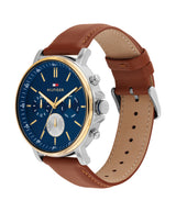 Tommy Hilfiger Mens Tyson 43mm Two-Tone Brown Leather Strap Watch