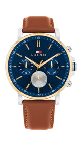 Tommy Hilfiger Mens Tyson 43mm Two-Tone Brown Leather Strap Watch