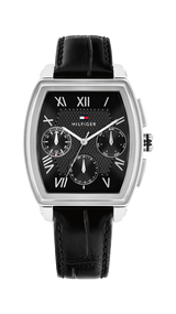 Tommy Hilfiger Mens Oxford 36mm Multifunction Black Leather Strap Watch