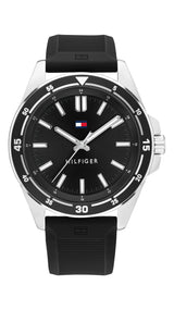 Tommy Hilfiger Mens David 42mm Black Silicone Strap Watch