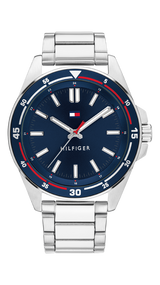 Tommy Hilfiger Mens David Silver-Tone Blue Dial Watch