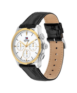 Tommy Hilfiger Mens 38mm Two-Tone Black Leather Strap Watch