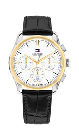 Tommy Hilfiger Mens 38mm Two-Tone Black Leather Strap Watch