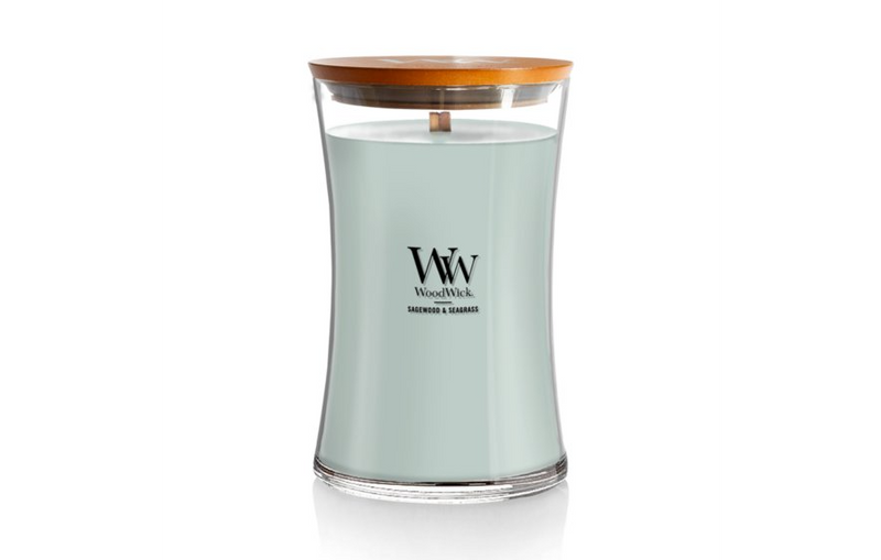 WoodWick Large Hourglass Candle - Sagewood & Seagrass