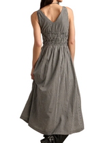 Lucky Brand Womens V-Neck Smocked Waist Midi Dress