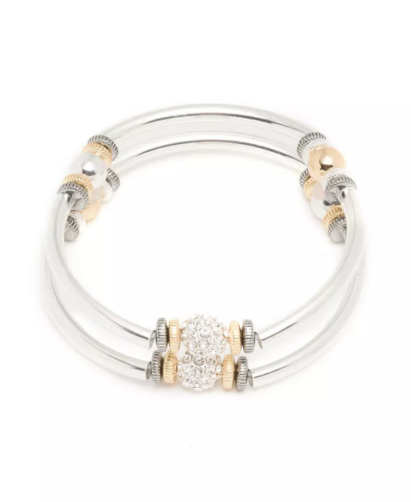 Nine West Tri-Tone Crystal Bangle Bracelets - Set Of 2