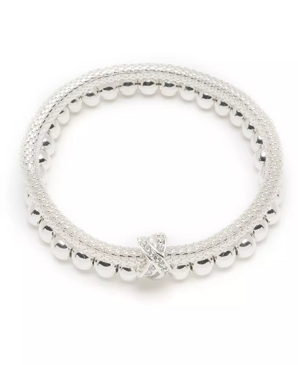 Nine West Silver-Tone 2 Row Stretch Bracelet