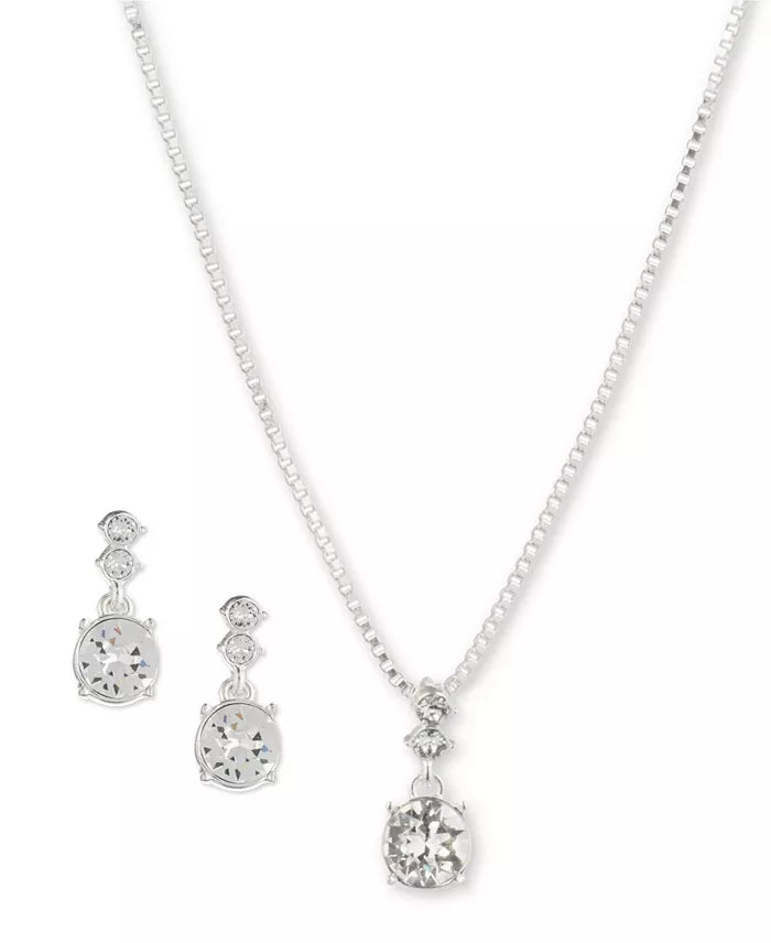 Nine West Silver-Tone & Crystal Necklace & Earring Set