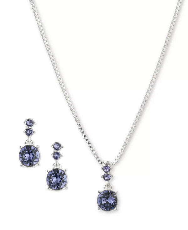 Nine West Silver-Tone & Purple Necklace And Earring Set