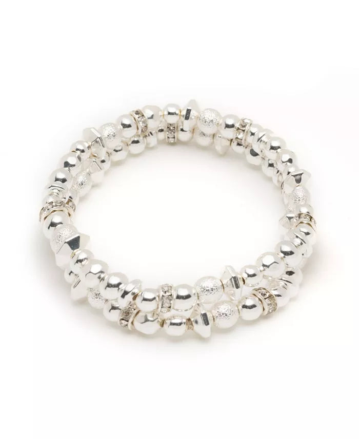 Nine West Silver-Tone & Crystal Bead Stretch Bangle Bracelets - Set Of 2