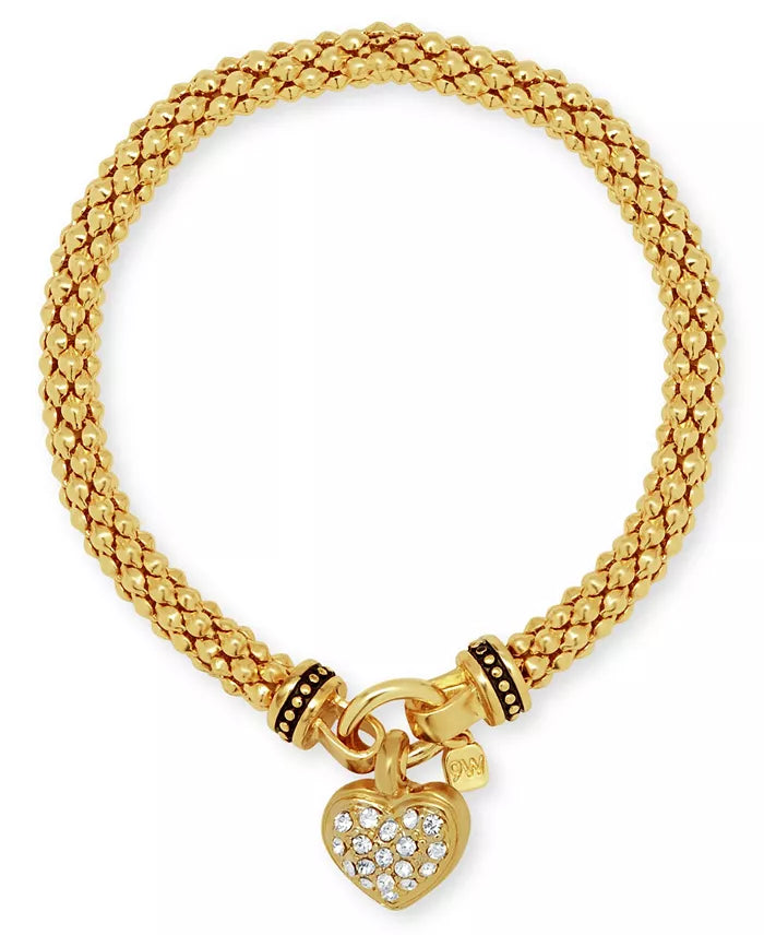 Nine West Gold-Tone Pavé Heart Charm Stretch Bracelet