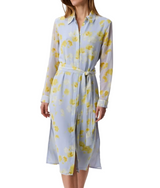 Calvin Klein Womens Long Sleeve Printed Chiffon Belted Shirtdress