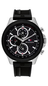 Tommy Hilfiger Mens Clark 46mm Multifunction Black Silicone Strap Watch