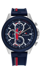 Tommy Hilfiger Mens Clark 46mm Multifunction Blue Silicone Strap Watch