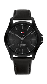 Tommy Hilfiger Mens Bruce 43mm Black Leather Strap Watch
