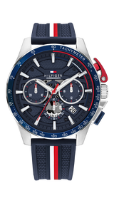 Tommy Hilfiger Mens Bank 44mm Chronograph Navy Silicone Strap Watch