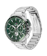 Tommy Hilfiger Mens Bank 44mm Chronograph Green Dial Silver-Tone Watch