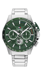 Tommy Hilfiger Mens Bank 44mm Chronograph Green Dial Silver-Tone Watch