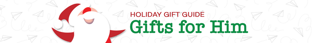 Holiday gift guide for men with a red and white design on a white background