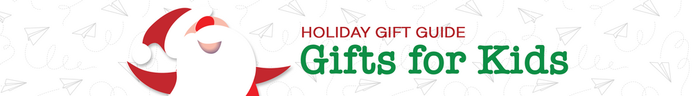 Holiday gift guide for kids with a candy cane design on a white background