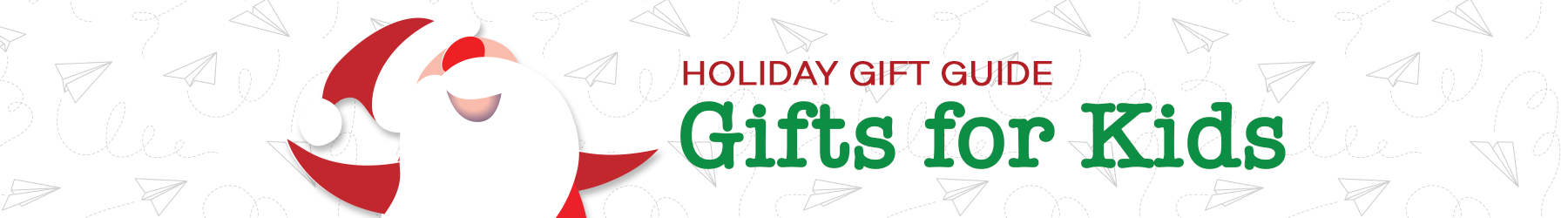 Holiday gift guide for kids with a candy cane design on a white background