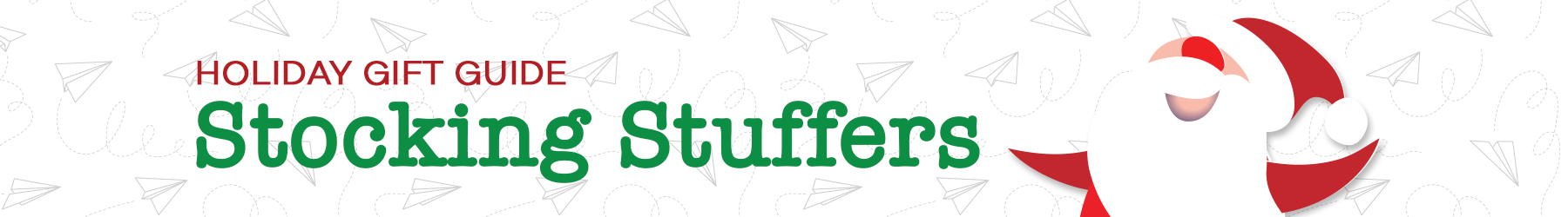 Holiday gift guide banner for stocking stuffers with a candy cane design.