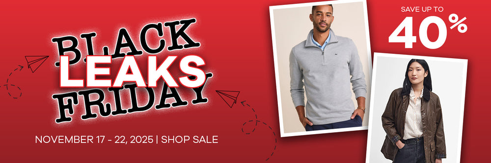 Black Friday sale banner with promotional text and images of clothing.