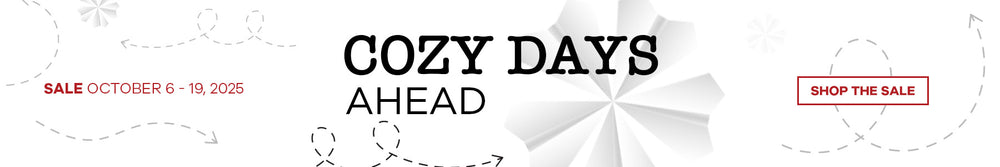 Promotional banner with 'Cozy Days Ahead' text and sale information.
