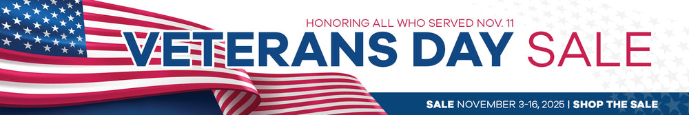 Veterans Day sale banner with American flag and text