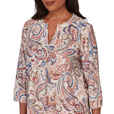 Alfred Dunner Womens Paisley Split Neck Knit Top