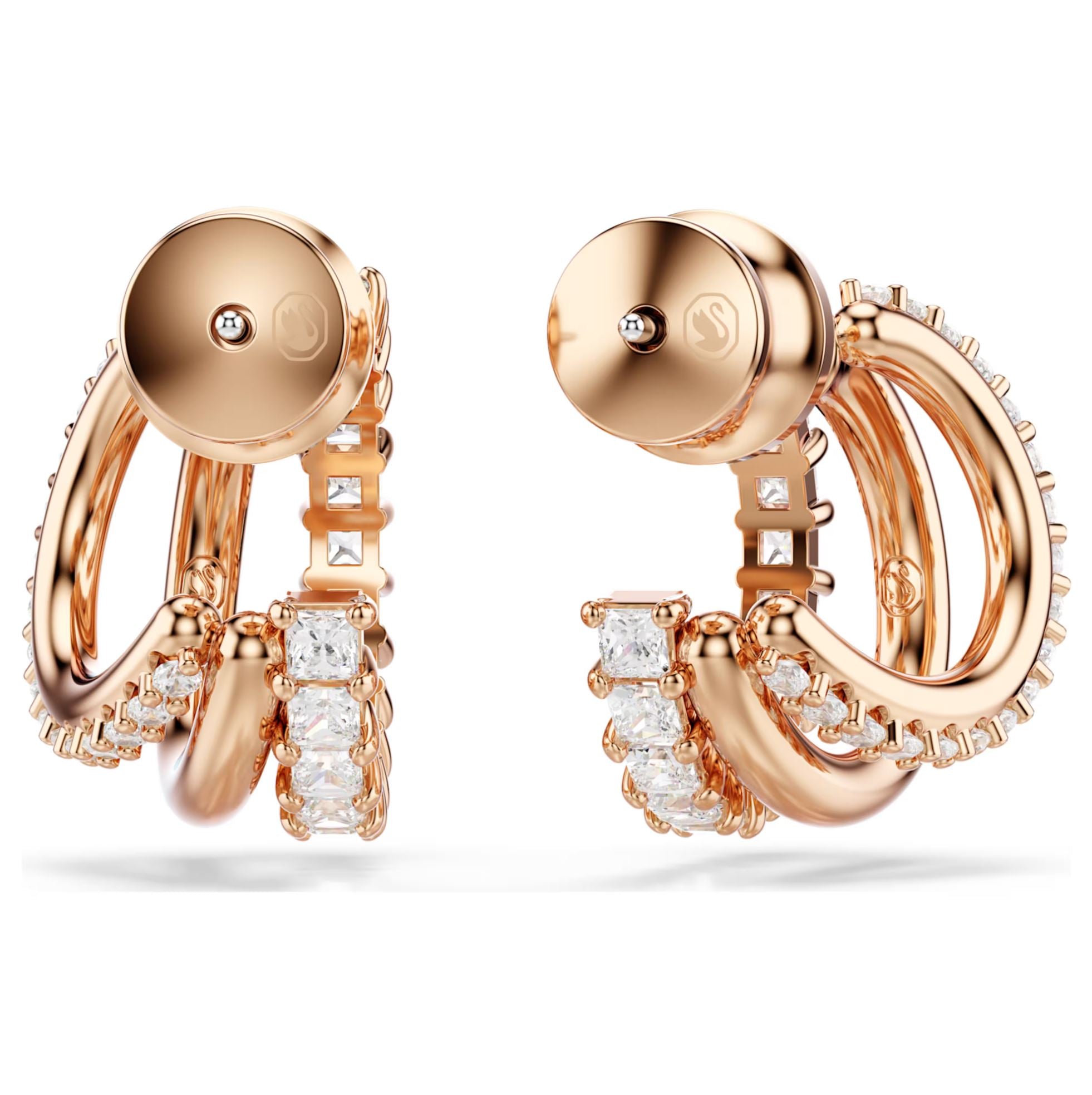 Swarovski Hyperbola Hoop Earrings - Mixed cuts, Mini, White, Rose gold-tone plated