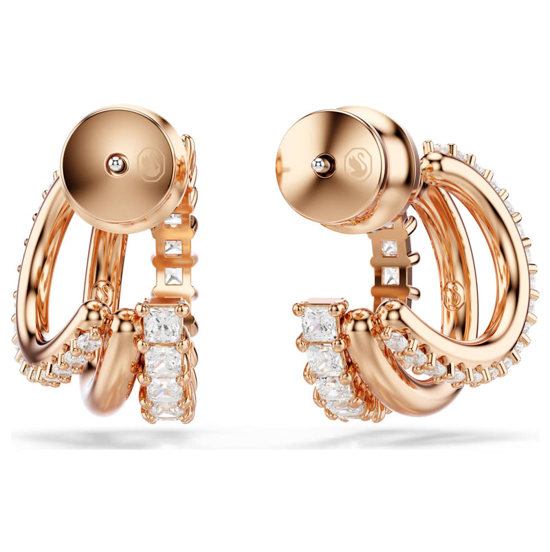 Swarovski Hyperbola Hoop Earrings - Mixed cuts, Mini, White, Rose gold-tone plated
