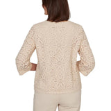 Alfred Dunner Womens Floral Crochet Lined Knit Top