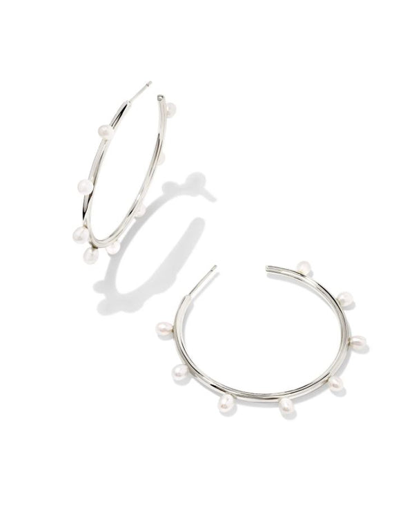 Kendra Scott Leighton Pearl Hoop Earrings - White, Rhodium Plated