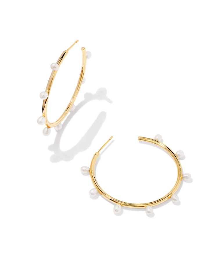 Kendra Scott Leighton Pearl Hoop Earrings - White, 14K Gold Plated